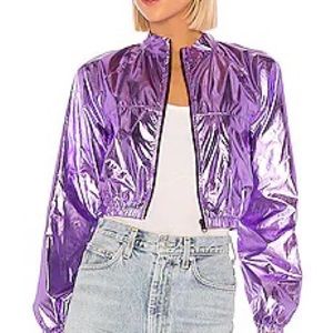 Superdown womens small crop purple metallic jacket